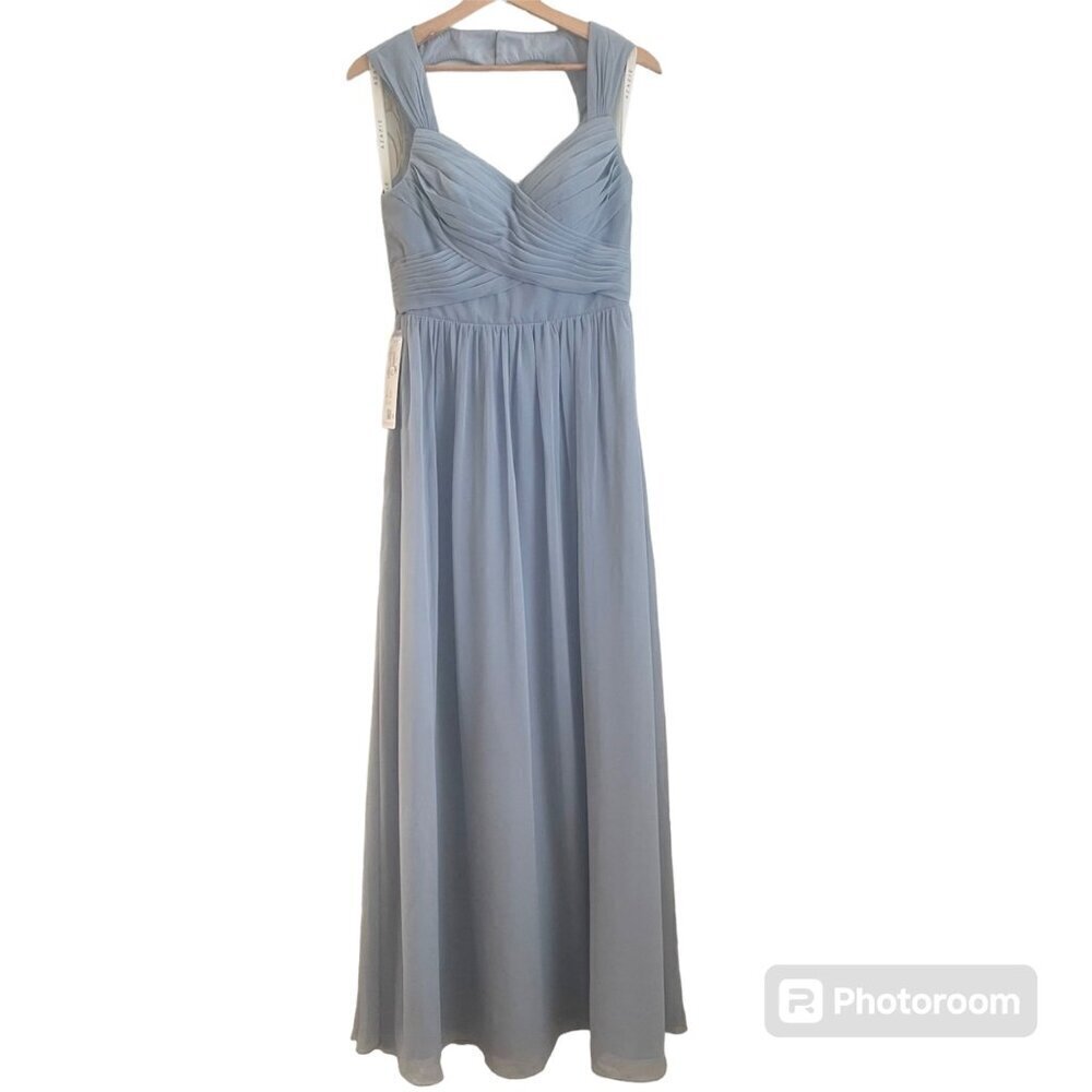 Azazie Dress Sz A6 Dusty Blue A-Line Sweetheart Wedding Chiffon Romantic NEW